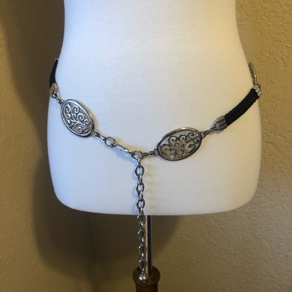 Vintage Boho Western Silver & Black Leather Belt - Picture 2 of 4